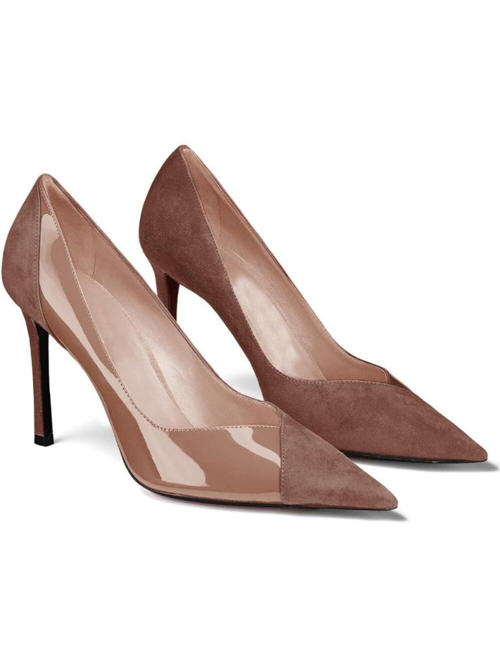 Chic Pointed Toe High Heels - Patent & Suede Stiletto Pumps for Office & Parties